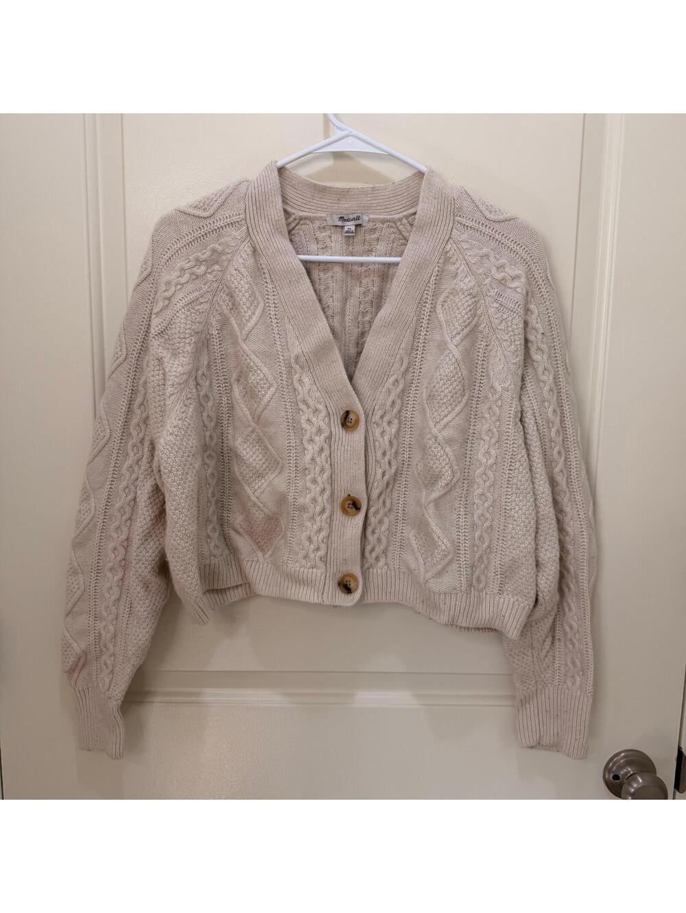 Madewell Womens Cardigan Size Xl  Cable Knit Button-Front  Cropped  Beige